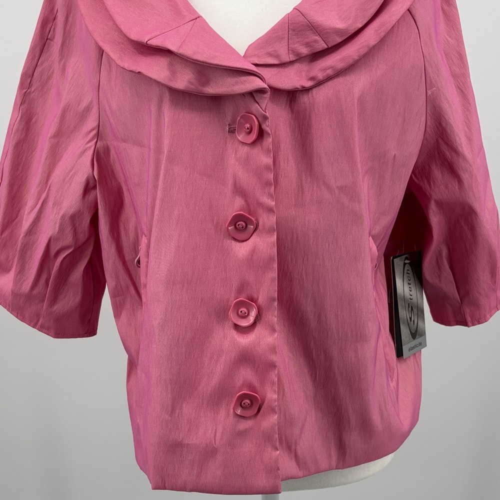 Samuel Dong Pink Glam Ruffled 3/4 Sleeve Cropped Lined Jacket, Size XL - Picture 3 of 11
